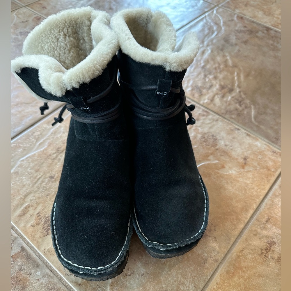 Clarke’s Black Suede Leather Ankle Boots Fur Lined